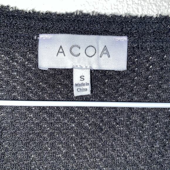 ACOA Puffed Velvet Sequins Sleeves Top Womens Oversized Sz S Black Waffle Knit - Picture 6 of 8